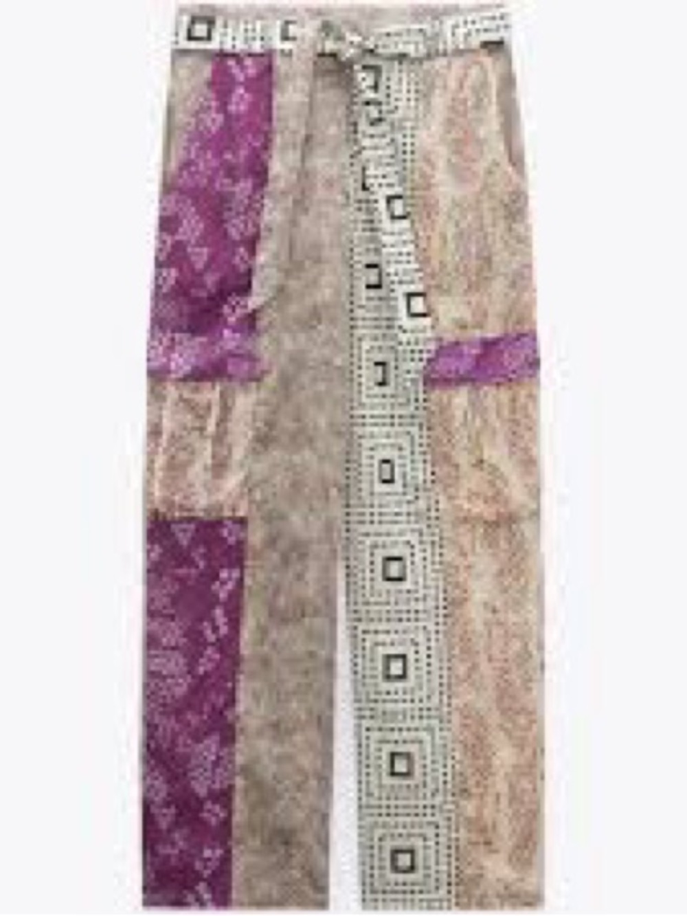 Zara Patchwork Straight-Leg Pants in Purple and Beige - Picture 2 of 11